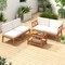5-Piece Acacia Wood Outdoor Patio Furniture Set with Off White Cushions and Coffee Table